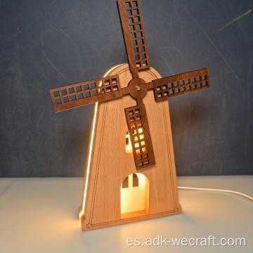 Decoración del hogar Lámpara de madera Molino de viento Design Luz de noche